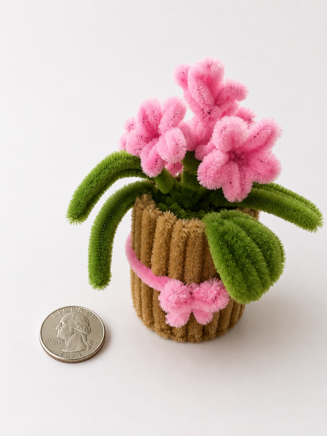 All Pink Daisy Mini Pot — handmade pipe cleaner accessory