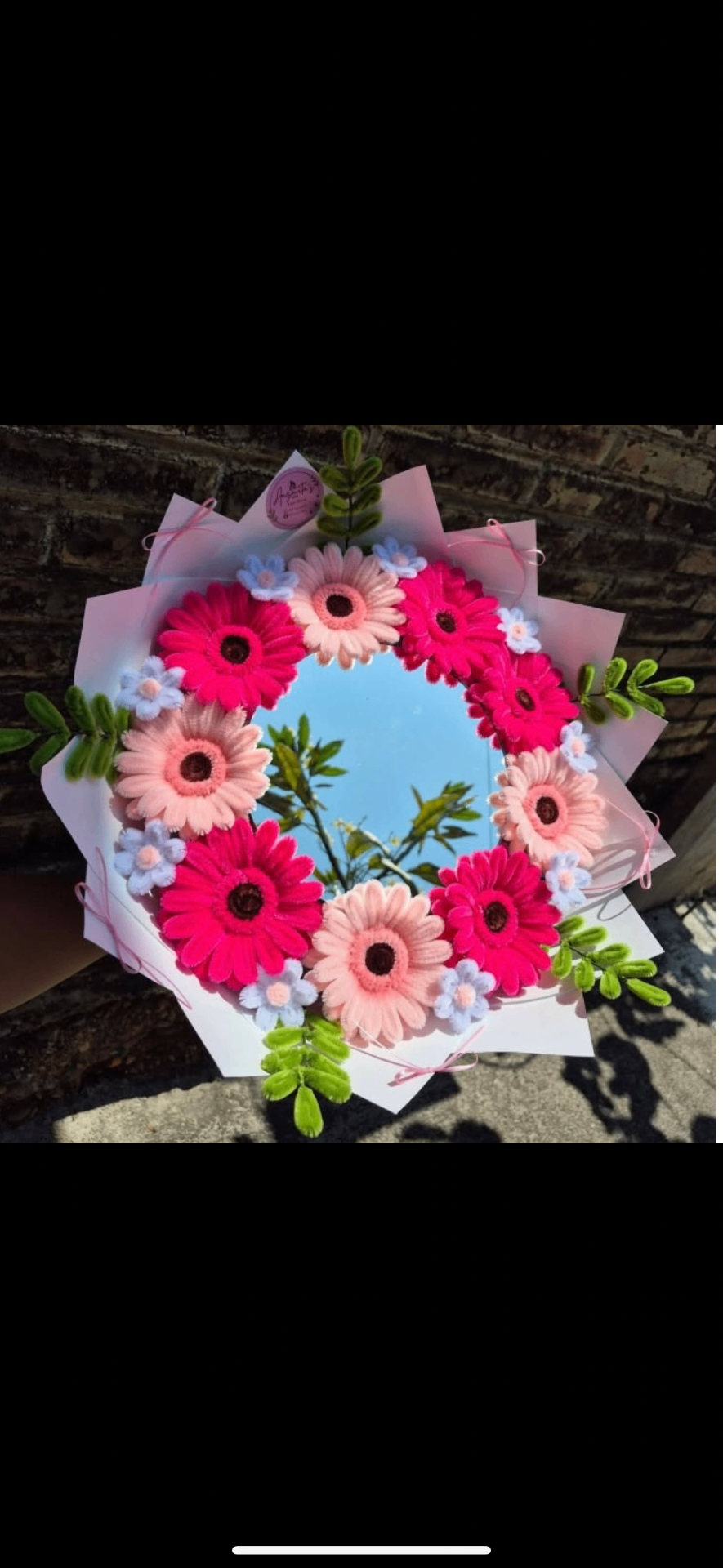 Middle mirror bouquet with pink and hot pink gerbera daisies