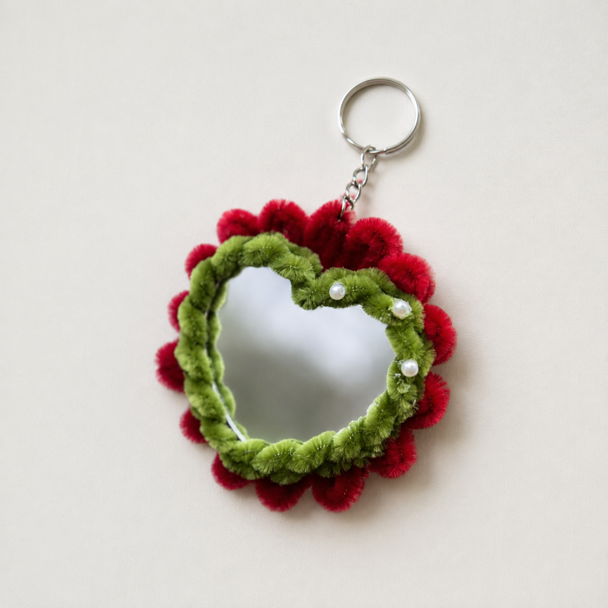 Heart Mirror Flower Keychain — handmade pipe cleaner accessory