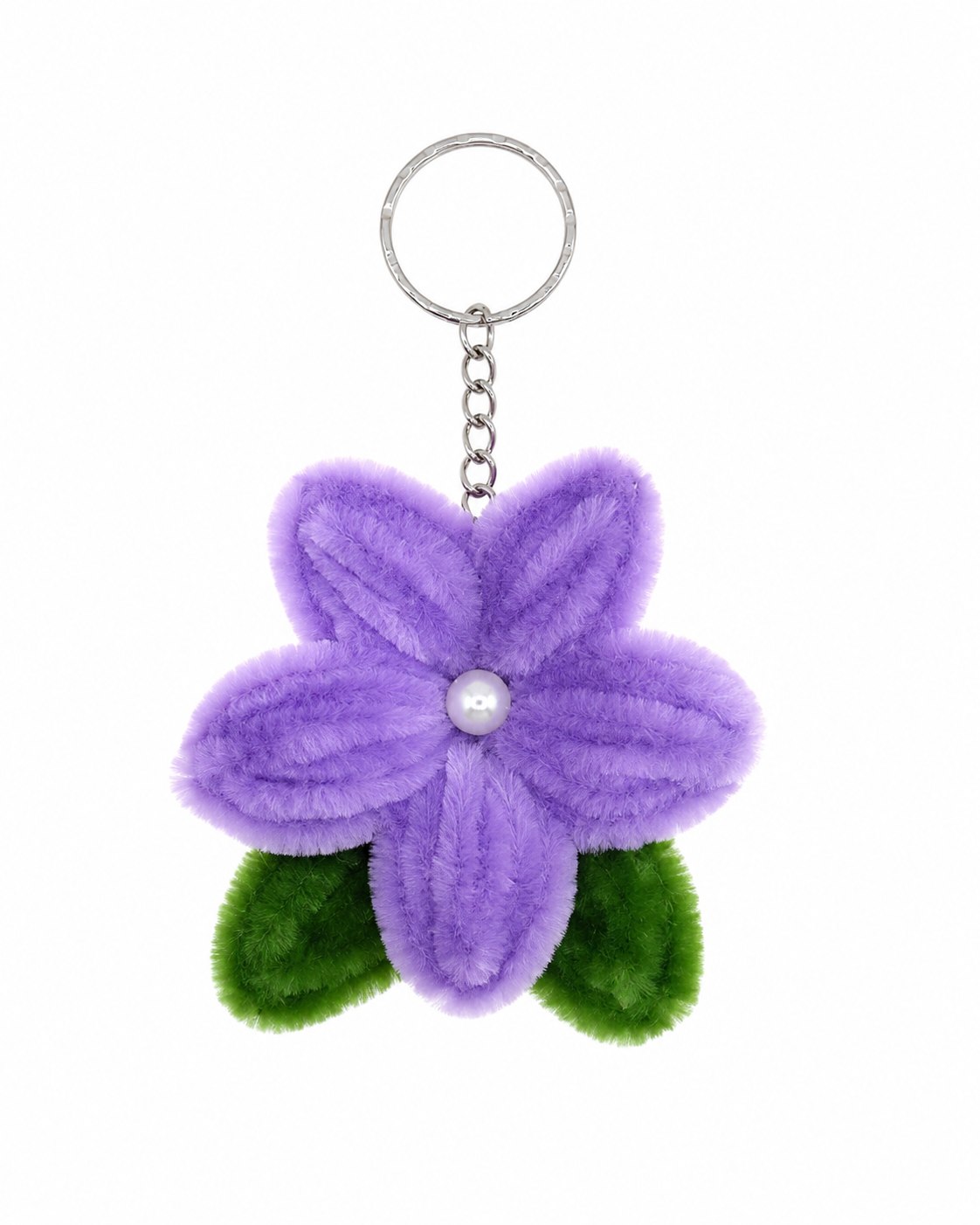 Daisy Keychain with Leaves — handmade pipe cleaner accessory