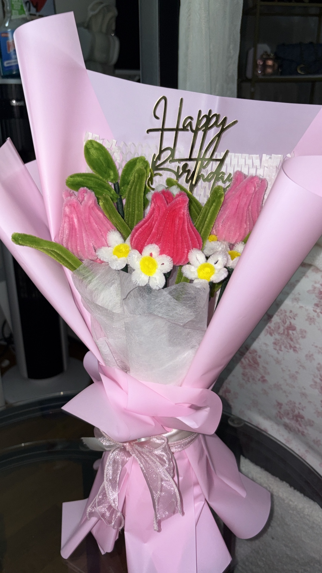 Handmade pipe cleaner flower arrangement